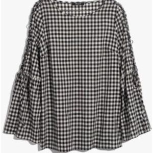 Madewell Gingham Lace-up Bell-sleeve Top